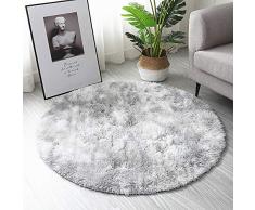 F-FISH Tappeto Rotondo Tappeto Peloso, Morbido e Antiscivolo, a Pelo Lungo, per Salotto, tavolino Salotto, Camera da Letto, Computer, Sedia, Super Morbido, Antiscivolo (grigio)