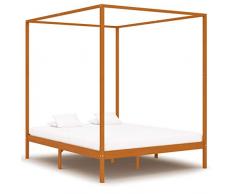 Tidyard Struttura Letto Singolo Matrimoniale in Legno Massello di Pino con Baldacchino 90/120/140/160/180x200 cm,Telaio Letto Giroletto Singolo Matrimoniale a Baldacchino Legno,Letto Piazza e Mezza