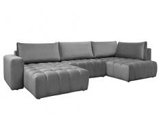 Vente-unique - Divano letto panoramico in Velluto Grigio - Angolo a destra - ESILIA