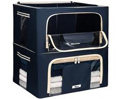 4CONVY Scatole per Armadio con Cerniera – Contenitori per Armadio per Vestiti, Trapunte, Lenzuola – Organizzatore Armadio con Struttura in Metallo Pieghevole – Scatole Armadio Impilabili