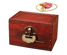 Atfoton Scatola portaoggetti vintage | Antico contenitore in legno antico con serratura in rame | Cassapanca per bambini per gioielli, taccuini, cartoline, cosmetici, pacchetti rossi