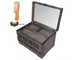 Cassapanca in legno retrò, antica scatola in legno retrò Ricordo del tesoro multifunzionale in stile cinese con specchio per riporre i gioielli
