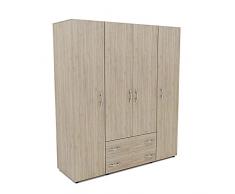 Armadio Guardaroba Con 4 Ante e 2 Cassetti Brema Armadietto Con ripiani e Aste Appendi Abiti Mobile Guardaroba Camera Da Letto Salotto Salone Ingresso 177 x 160 x 52 cm Colore Rovere