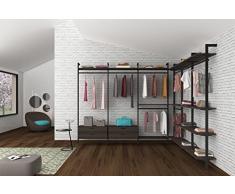 Alucabina - Cabina armadio angolare su misura con pali in alluminio pavimento parete, di alta qualità. (TK3PP_02) Finitura Legno a scelta vedi tabella finiture