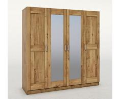 Armadio Tomi 4 rovere rovere massello oliato con 2 ante a specchio