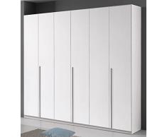 Armadio 6 ante bianco rifinito effetto legno naturale, 258x54x240 cm