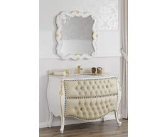 Simone Guarracino Como e Specchio Ramirez Stile Barocco Decape arredo Bagno bombato Avorio e Foglia Oro Marmo Crema Ecopelle Champagne Bottoni e pomelli Crystal SW