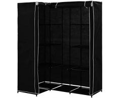 Armadio in Tessuto, Guardaroba Portatile,Forma a L Armadio Pieghevole, Armadio Componibile ad Angolo, Acciaio, Tessuto, plasticaAppendiabiti, Pieghevole,169 * 129 * 87cm,Nero