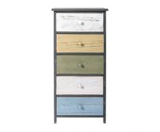 Rebecca Mobili Cassettiera vintage, armadietto 5 cassetti, per camera bagno, legno paulownia, grigio bianco beige azzurro - Misure: 87 x 40 x 29 cm (HxLxP) - Art. RE4885