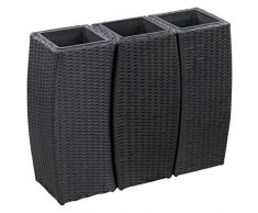 vidaXL 3X Letto Rialzato da Giardino Vaso per Fiori Contenitore per Piante Verdi Accessori per Giardino Decorazioni da Esterni in Polyrattan Nero