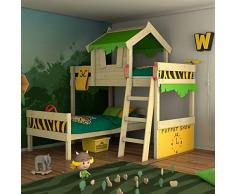 Wickey Letto a castello CrAzY Jungle Letto per 2 bambini con rete a doghe e tetto, verde mela + giallo