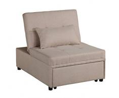 Gardenia Fast Poltrona Pouf Letto Singolo in Tessuto con Cuscino Abbinato Beige, Tela
