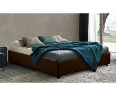Sararreda SOMMIER Letto Matrimoniale con vano Contenitore Imbottito e Rivestito in Ecopelle - Colore Marrone - Made in Italy