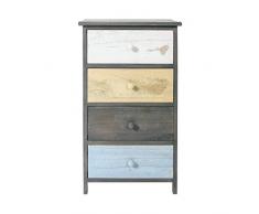 Rebecca Mobili Cassettiera vintage, comodino 4 cassetti, legno di paulownia, bianco beige azzurro, per camera e bagno - Misure: 72 x40 x 29 cm (HxLxP) - Art. RE4884
