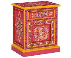 vidaXL Comodino in Legno Massello di Mango Rosa Dipinto a Mano Cassettiera