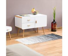Credenza di design in stile nordico, con piedi e 2 cassetti, perfetta come tavolino, 70 x 100 x 47 cm, bianco