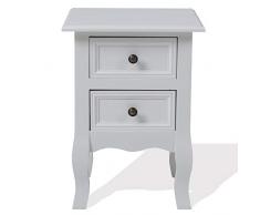 Rebecca Mobili Comodino Comò 2 Cassetti Legno Paulownia MDF Bianco Laccato Stile Classico Barocco Camera (cod. RE4034)
