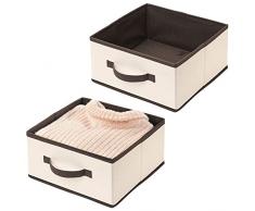 mDesign Set da 2 Capienti scatole per armadi in Tessuto - Organizer Armadio, cassetti o Ripiani con Maniglia Frontale - Scatole Porta Oggetti Aperte per Indumenti - Crema e Marrone