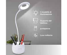 MINLUK Lampada da Scrivania LED Protezione Degli Occhi, Luce Notturna LED, Lampade da Tavolo con 3 Modalità di Illuminazione, Controllo Tattile, Dimmerabile, USB Ricaricabile