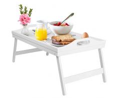Orolay Vassoio Tavolino Tavolo Letto in bamb/ù con Gambe Pieghevoli Gambe Pieghevoli MDF Bianco