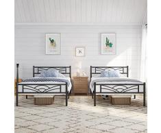 Yaheetech 2 Letti Struttura Letto Singolo in Ferro con Spazio Aggiuntivo per Camera da Letto Ospiti Soggiorno Nero 90 x 190 cm
