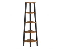 VASAGLE Scaffale ad Angolo Vintage, Libreria a 5 Livelli, Mobile a Ripiani, con Struttura di Metallo, per Soggiorno, Ufficio, Cucina, Vintage, Nero LLS35X