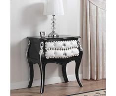Simone Guarracino Comodino bombato Brilliant Stile Barocco Dark Nero Laccato e Foglia Argento Ecopelle Bianca Bottoni e pomelli Swarovski