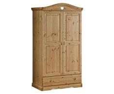 Armadio serie Cuore 2 porte con cassettone in Legno Pino Massello H 198 cm colore Verniciato MIELE
