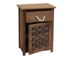 Mendler Comodino cassettiera HWC-K83 legno di paulonia polyrattan marrone scuro