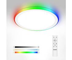 ZUUKOO Plafoniera LED Soffitto RGB Dimmerabile 24W, Lampadario LED con Telecomando, Dimmerabile Luminosità e Temperatura di Colore, Lampada LED Soffitto per Bagno Camera da letto Cucina Corridoio