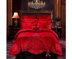 ZSCRL Exquisite 60 Lungo-Fiocco di Nozze in Cotone in Stile Europeo Letto Corte Set di Quattro Pezzi, Il Colore è Molto sfarzoso, Che simboleggia Il Bel Amore Rosso 220 * 240 cm