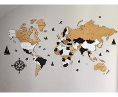 Losokawood-Lussuoso multicolore multistrato in legno 3D mappa del mondo decorazione da parete per camera da letto, ufficio, soggiorno da 120 x 75 cm a 290 x 180 cm effetto accattivante (290 x 180 cm)