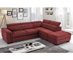 Dafne Italian Design Divano Letto angolare 3 posti con penisola a Destra. Tessuto Romeo Rosso (cm. 282 x 242 x 96h)
