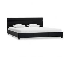 Festnight Struttura Letto Singolo/Matrimoniale Moderno a Doghe in Ecopelle Bianco/Nero con Luce LED,Giroletto Singolo/Matrimoniale in Ecopelle Moderno,Letto Ecopelle Moderno 120/140/160/180x200 cm