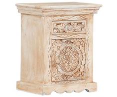 vidaXL Legno Massello di Mango Comodino Rustico Artigianale con 1 Cassetto 1 Anta Mobiletto Tavolino Notte Porta Telefono 40x30x50 cm Lucidato