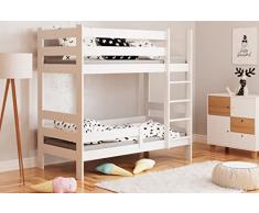 WNM Group Letto a castello con Entrata Anteriore SOPHIE - Letti con Sponda Anticaduta con Barriera per Bambina e Bambini - Bianco - 160x80 cm