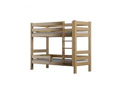 Toby - Letto a castello per bambini, in legno massello, misura 160 x 80 cm, colore naturale, cassetto no, materasso nessuno
