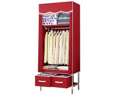 MU Montato armadio portatile, piccolo armadio con 2 cassetti armadio Storage Bag 25mm telaio in acciaio non tessuto da Letto Camping armadio guardaroba,Rosso