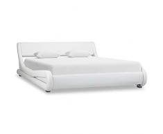 Tidyard Letto Francese,Struttura Letto Singolo Matrimoniale Design in Ecopelle Bianco/Nero,Giroletto Singolo Matrimoniale in Ecopelle,Letto in Ecopelle,Letto con Doghe 90/100/120/140/160/180x200 cm