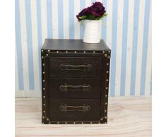 XNfan Legno Retro Comodino, Divano in Pelle Laterale del Torace End Table Storage Table Style Industriale Comodino con 3 cassetti (Color : Coffee)