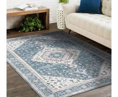 TALETA RINA Tappeto orientale lavabile, pieghevole, vintage, per sala da pranzo, camera da letto, studio, ufficio, picnic, blu, 190 x 280 cm