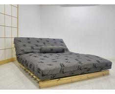 Futon On Line divano letto Luna, naturale, Custodia Grigio Motivos giapponesi, 200 x 140 cm