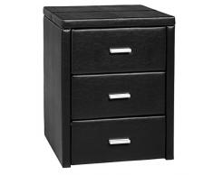 Seconique Prado Comodino con 3 cassetti in ecopelle di colore nero
