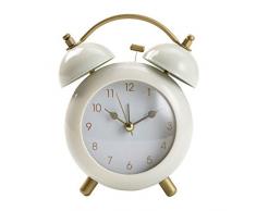 Baroni Home Sveglia Vintage in acciaio, Sveglia analogica da Comodino stile anni 70 Beige 12X5X15 cm