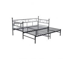 H.J WeDoo Letto Doppio Frame Black Metal Telaio del Letto con Letto Estraibile 190 x 177 x 95 cm - Nero