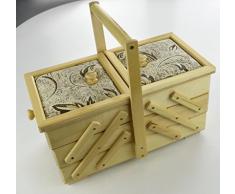 Woodeeworld - Cassapanca in tessuto naturale vintage, per cucito, gioielli, cosmetici, tesoro, realizzato a mano