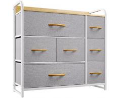 YITAHOME Cassettiera in tessuto, armadietto con 7 cassetti, Cassettiera per Corridoio in Tessuto, con vano contenitore in tessuto per soggiorno, camera da letto, cameretta dei bambini, grigio chiaro