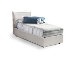 Talamo Italia Letto contenitore Singolo Veronica, Made in Italy, Letto con rivestimento in ecopelle, Apertura laterale, con materasso cm 80x190 incluso, Bianco