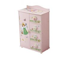 WODENY - Armadio per Camera da Letto dei Bambini, 4 unità con Fate, Fiori, Farfalle, api e Dipinti Rosa