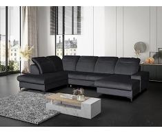 Vente-unique - Divano letto panoramico in Velluto Antracite - Angolo a sinistra - SANTANA